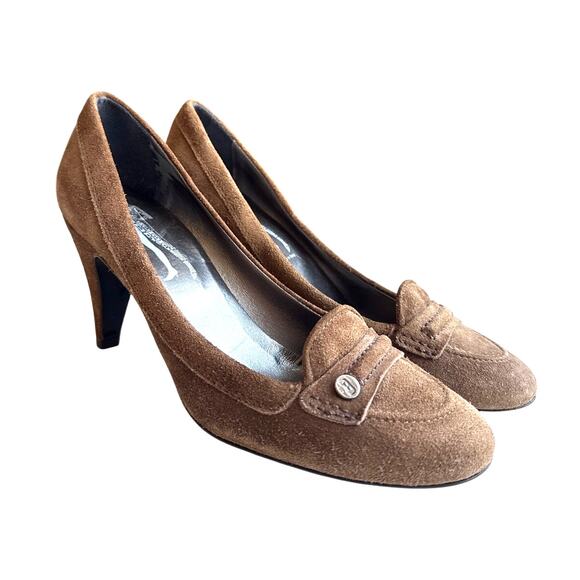 Belle by Sigerson Morrison Chocolate Brown Suede High Heel Loafer Size 8.5 - Picture 1 of 9